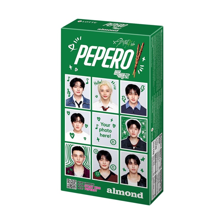 A) Pepero Stray Kids chocolate y almendra (Lotte) 8x32g