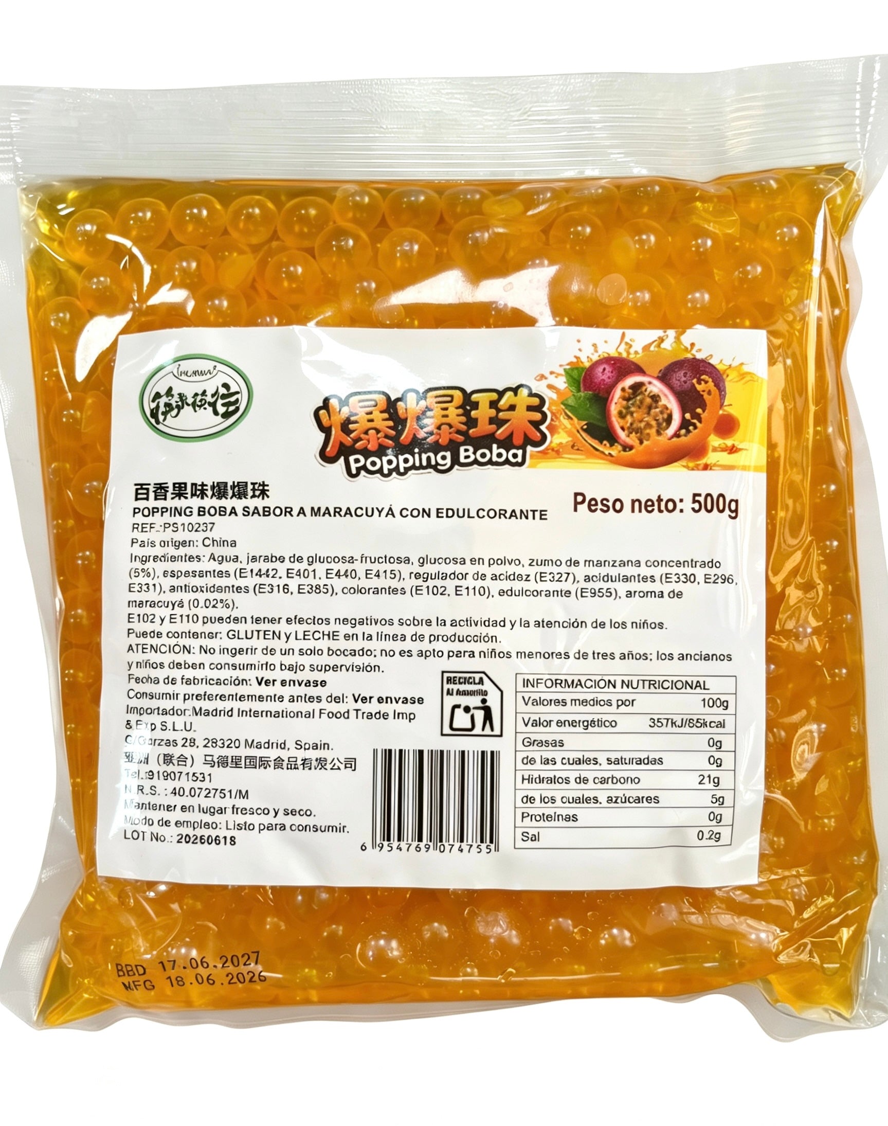 POPPING BOBA SABOR MARACUYA 500G