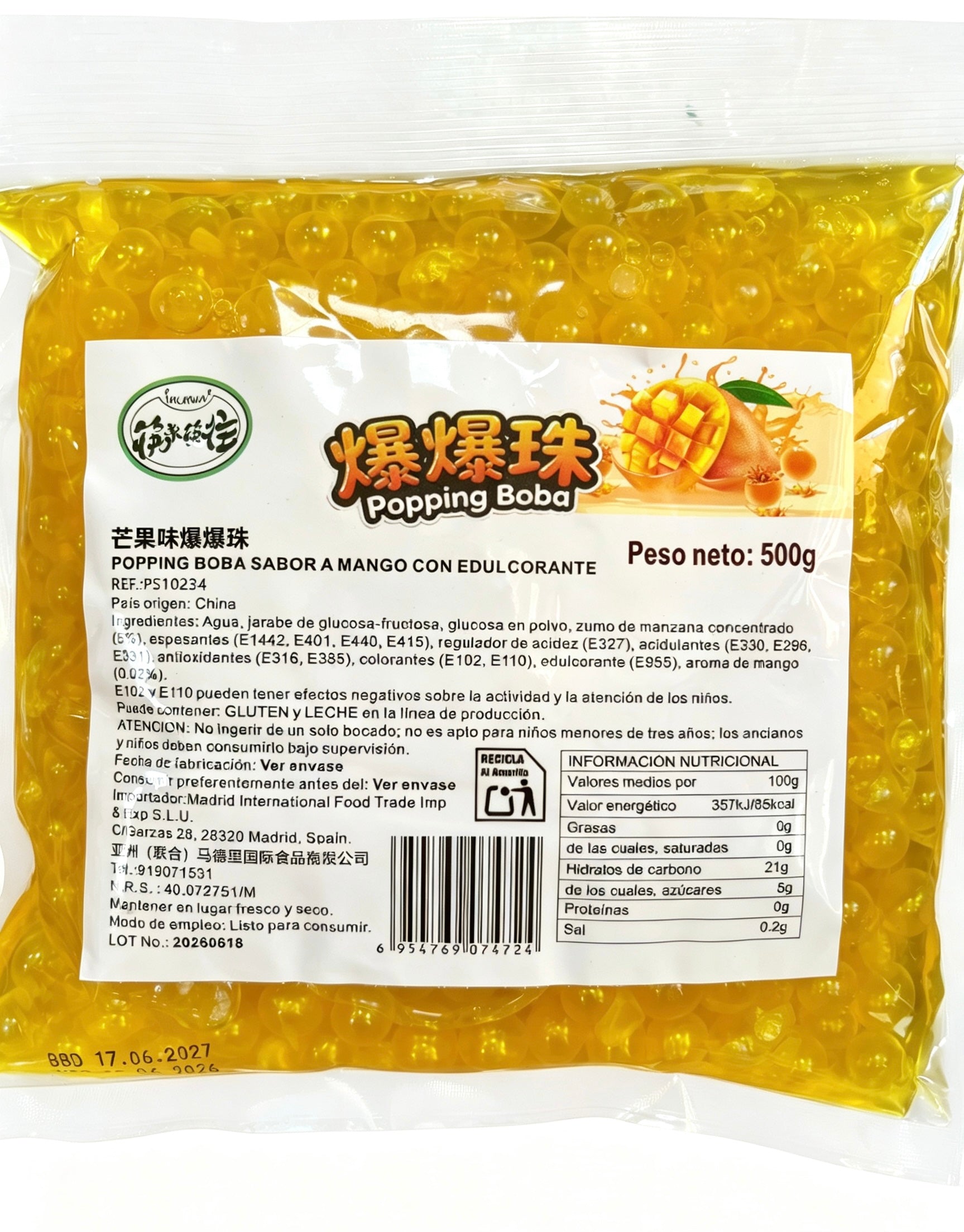 POPPING BOBA SABOR MANGO 500G